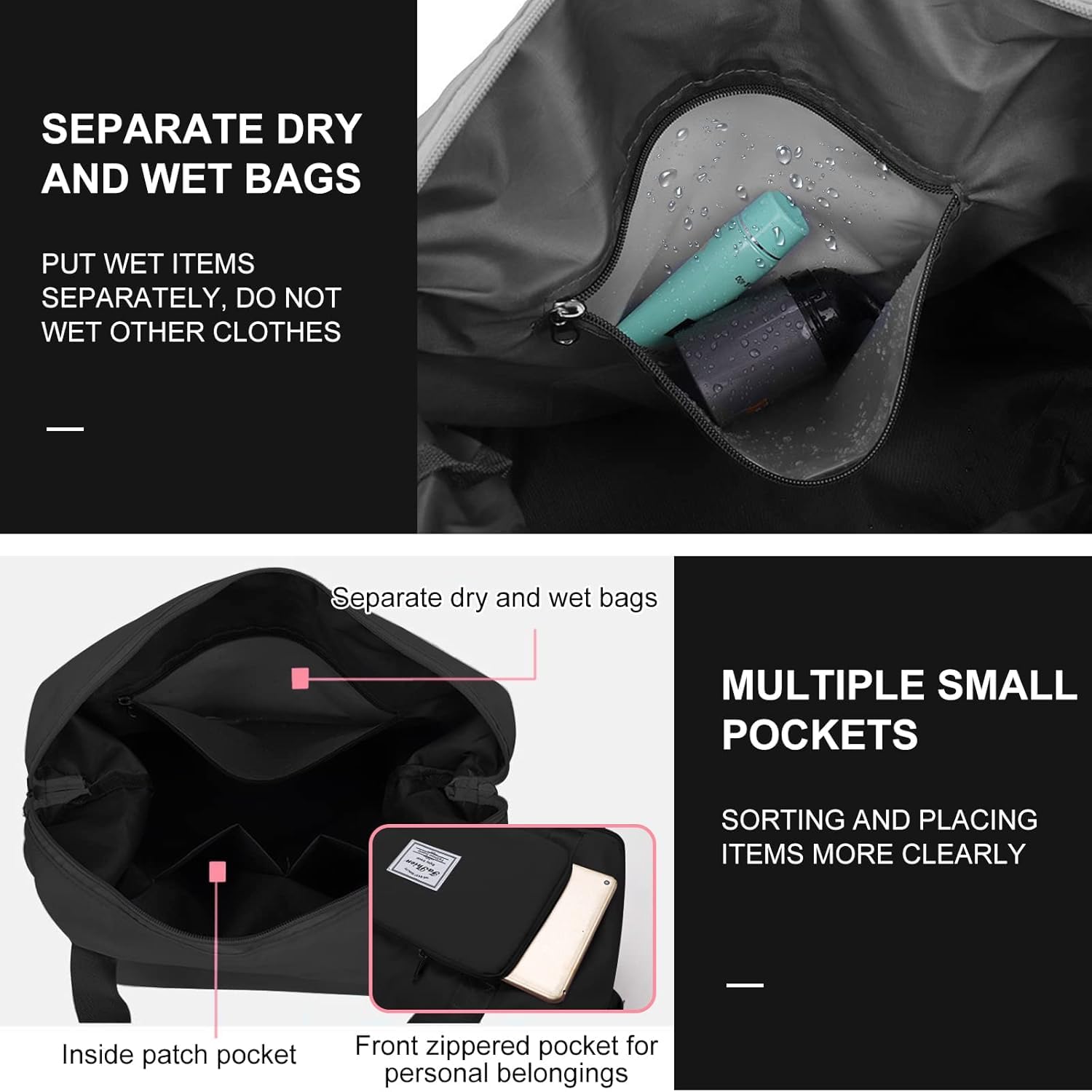 Modish Large Capacity Folding Fuchsia Travel Tote Bag, Oxford Fabric Waterproof Lightweight Foldable Travel Duffel Bag, Portable Expandable Carry On Bag for Airplanes (Black) 1