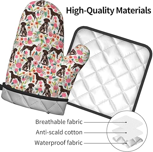 Miniatura 4 de Lindos guantes de horno alemanes de pelo corto con estampado floral de perro, guantes de horno y soportes para ollas, reutilizables,
