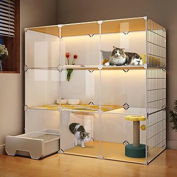 Large Cat Cage, Cat Cages Indoor with Litter Box, 3-Tier Cat Villa, DIY Cat Enclosure, Cat Kennels for Indoor Cats, for 1-3 Cats
