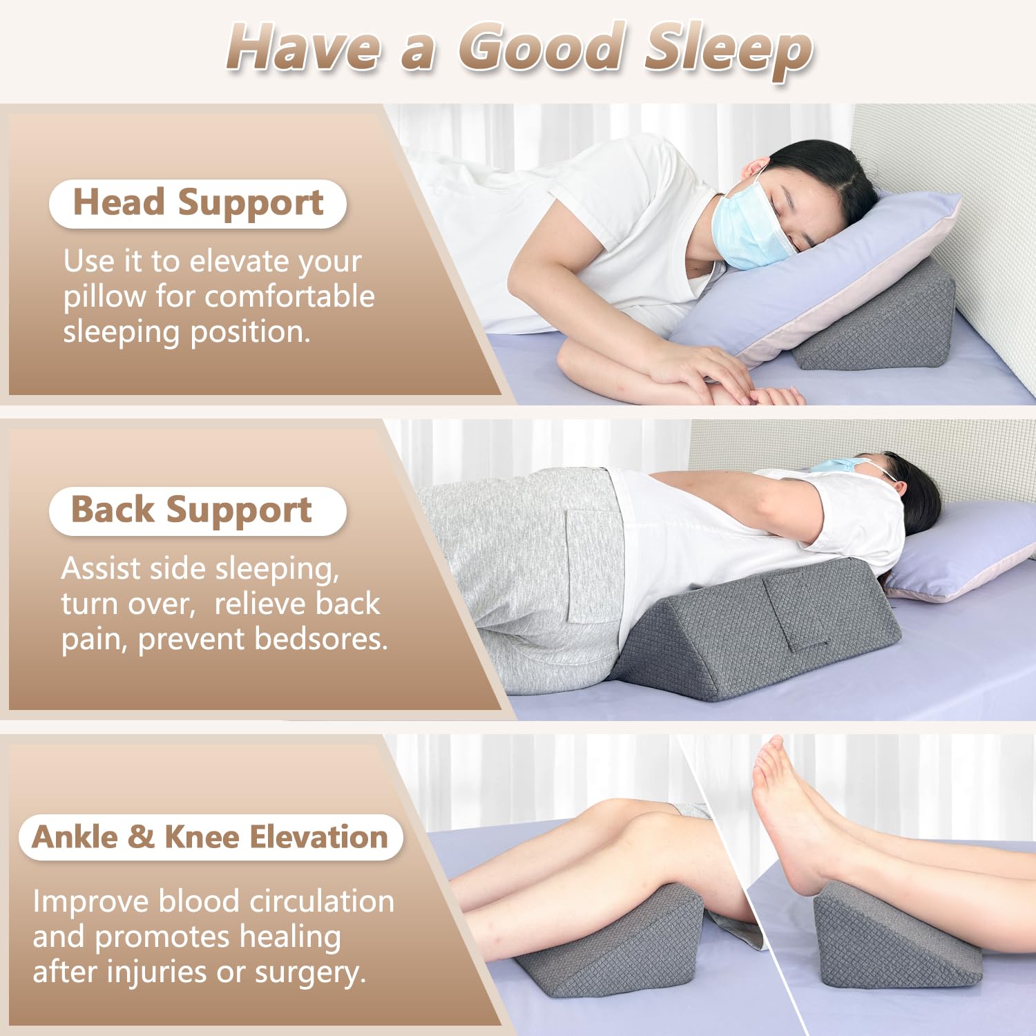 KAAMOS Almohada de cuña de posicionamiento para úlceras de cama, cuñas triangulares para dormir de lado después de la cirugía, cuñas de giro de úlceras, cojín de presión para úlceras, posicionador