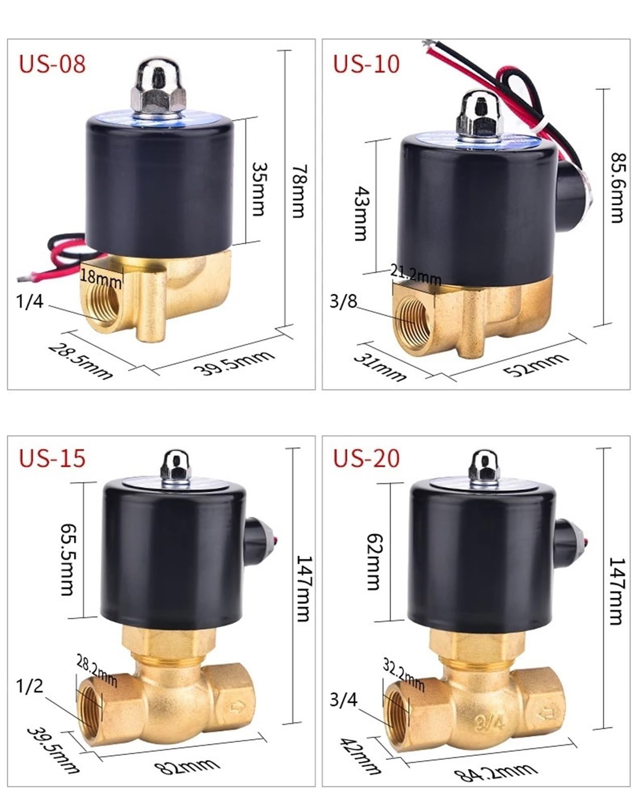 Válvula solenoide de válvula de zona, resistente al vapor a altas temperaturas, cuerpo de latón US-08/10 AC220V DC24V 1/10.2 cm 3/20.3 cm(US-08 DC24V) (US 08 DC24V)