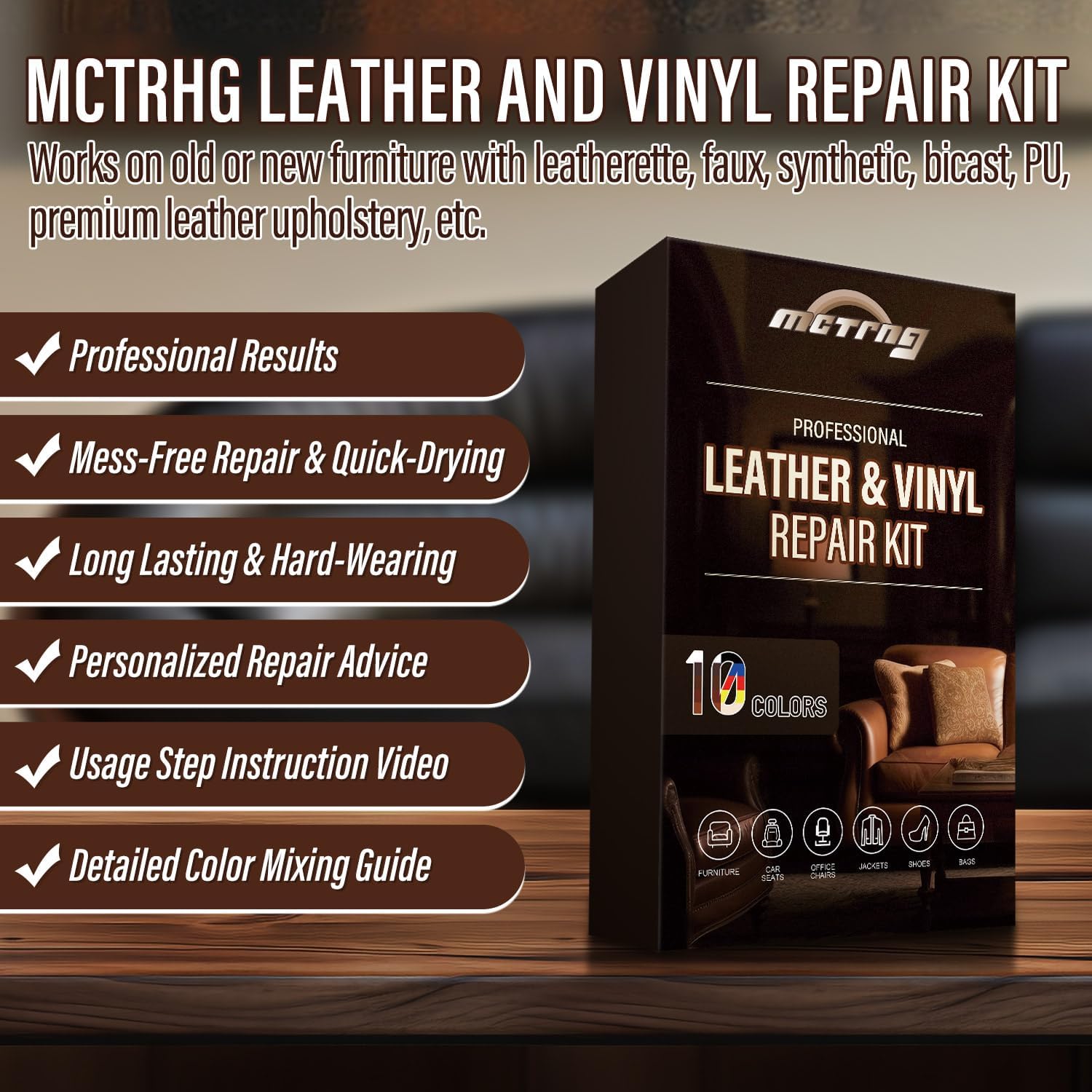 Leather & Vinyl Repair Kit, Leather Repair Kit for Car Seat, Shoes, Jacket, Sofa, Couch, Purse, Restores Faux, Artificial, Genuine Pleather, with Easy to Follow Instruction to Match Any Color - Image 7