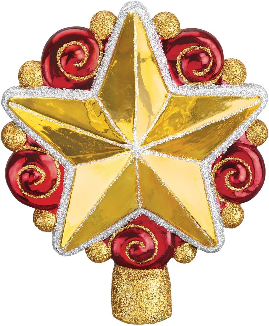 Old World Christmas Glass Blown Ornament with Gift Box, Tree Top Collection (Swirly Star Tree Top)