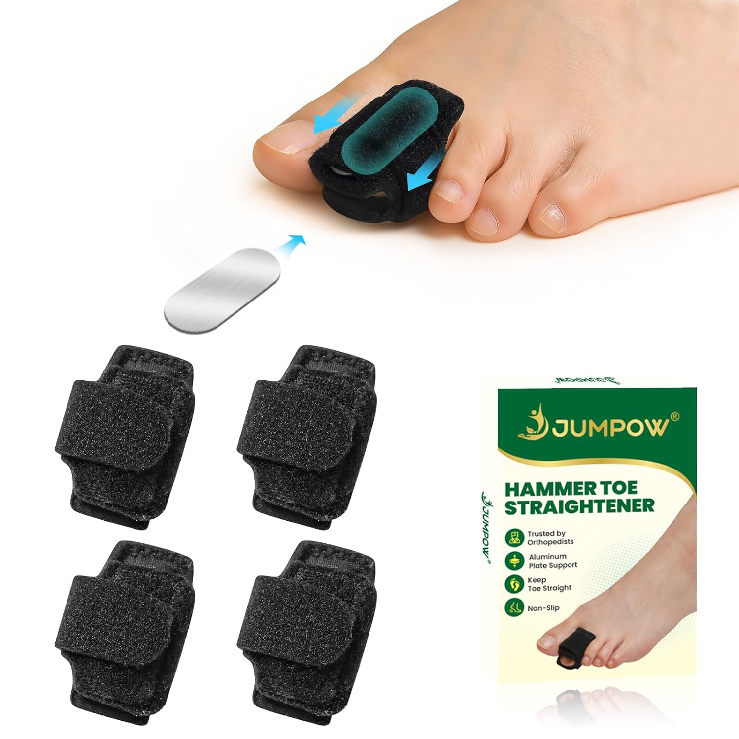 JUMPOW Hammer Toe Straightener for Men & Women - 2 Pcs Hammer Toe Corrector, Adjustable Toe Splint Relief for Hammer, Curled, Bent, Broken Support, Toe Wrap for Resting, Walking, Standing