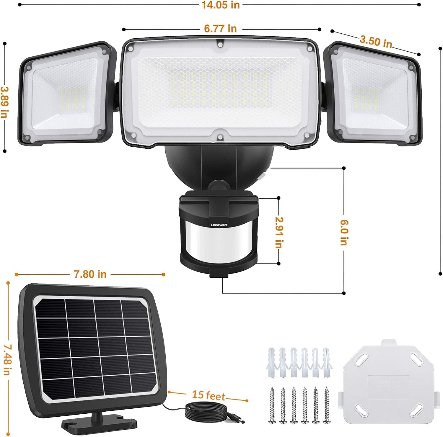 LEPOWER 1600LM LED Solar Security Lights Motion Outdoor, 5500K White Light, IP65 Waterproof Outside Flood Solar Light for Yard, Garage（Black）