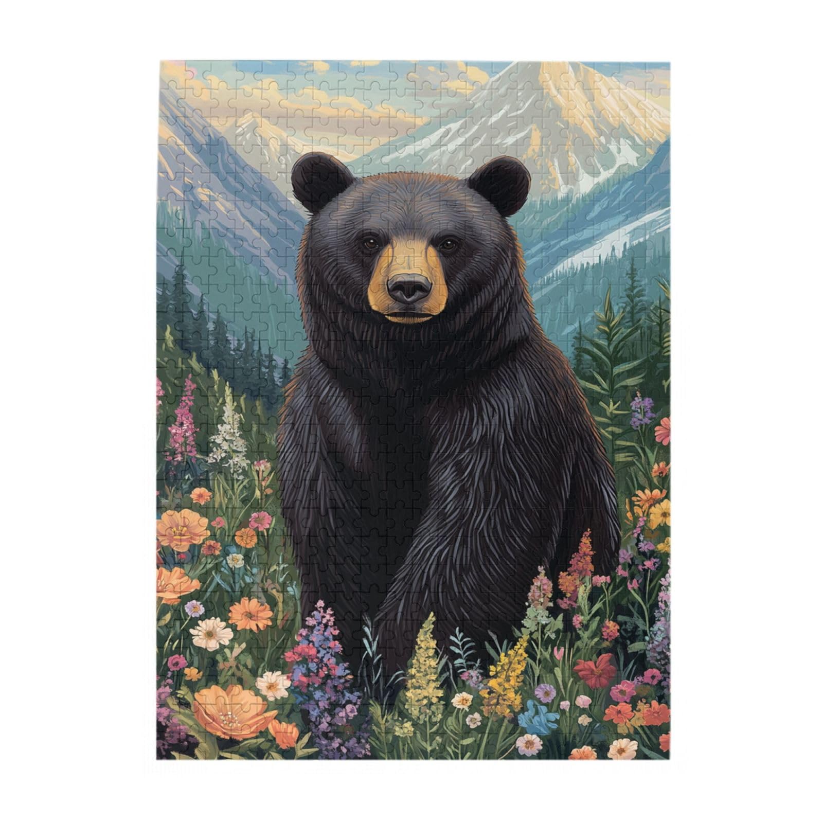 Amazon.com: BEAROWL Black Bear Among Flowers, Wooden Puzzle for