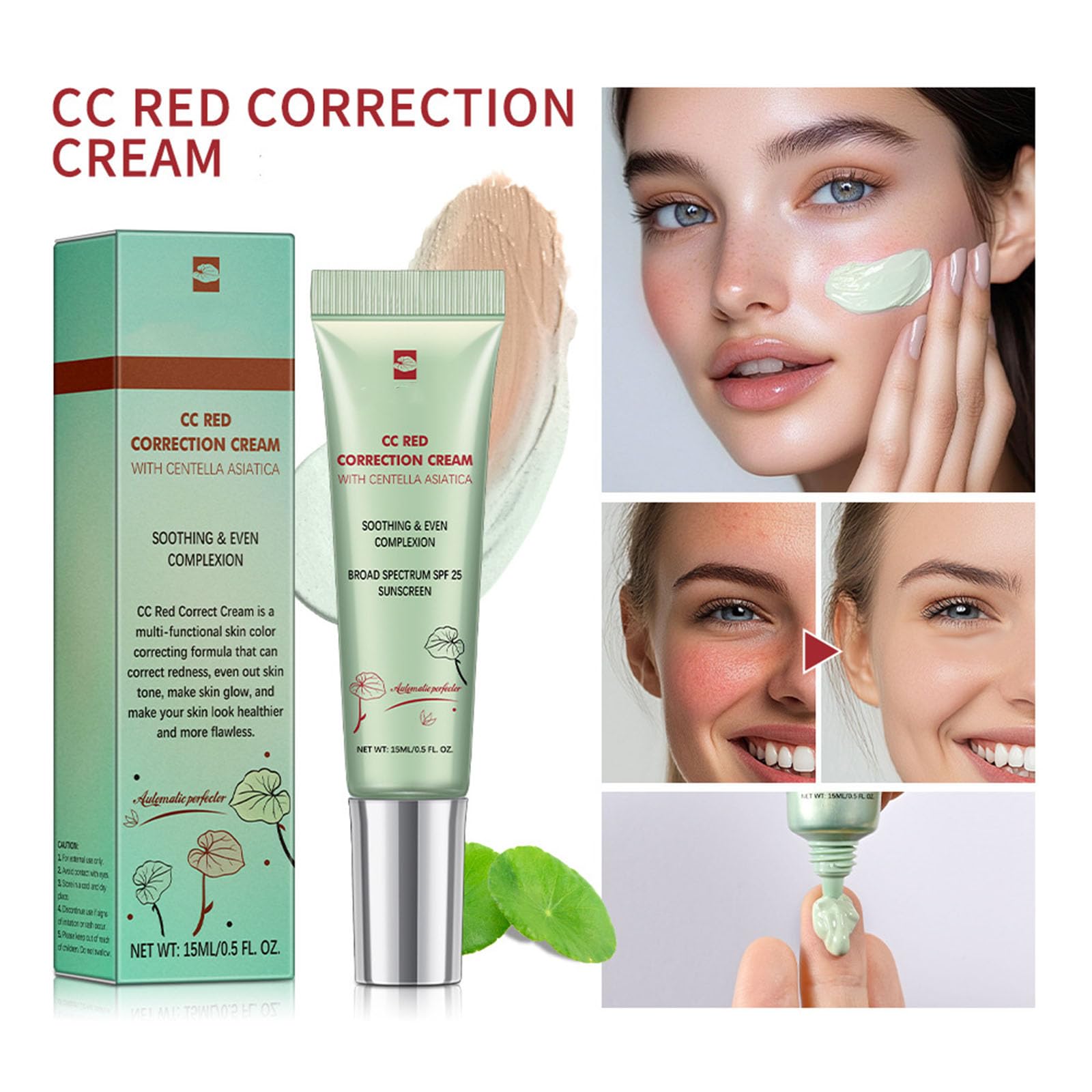 CC Cream Foundation, CC Red Correct with Centella Asiatica, Lightweight Green concealer for redness - Image 2