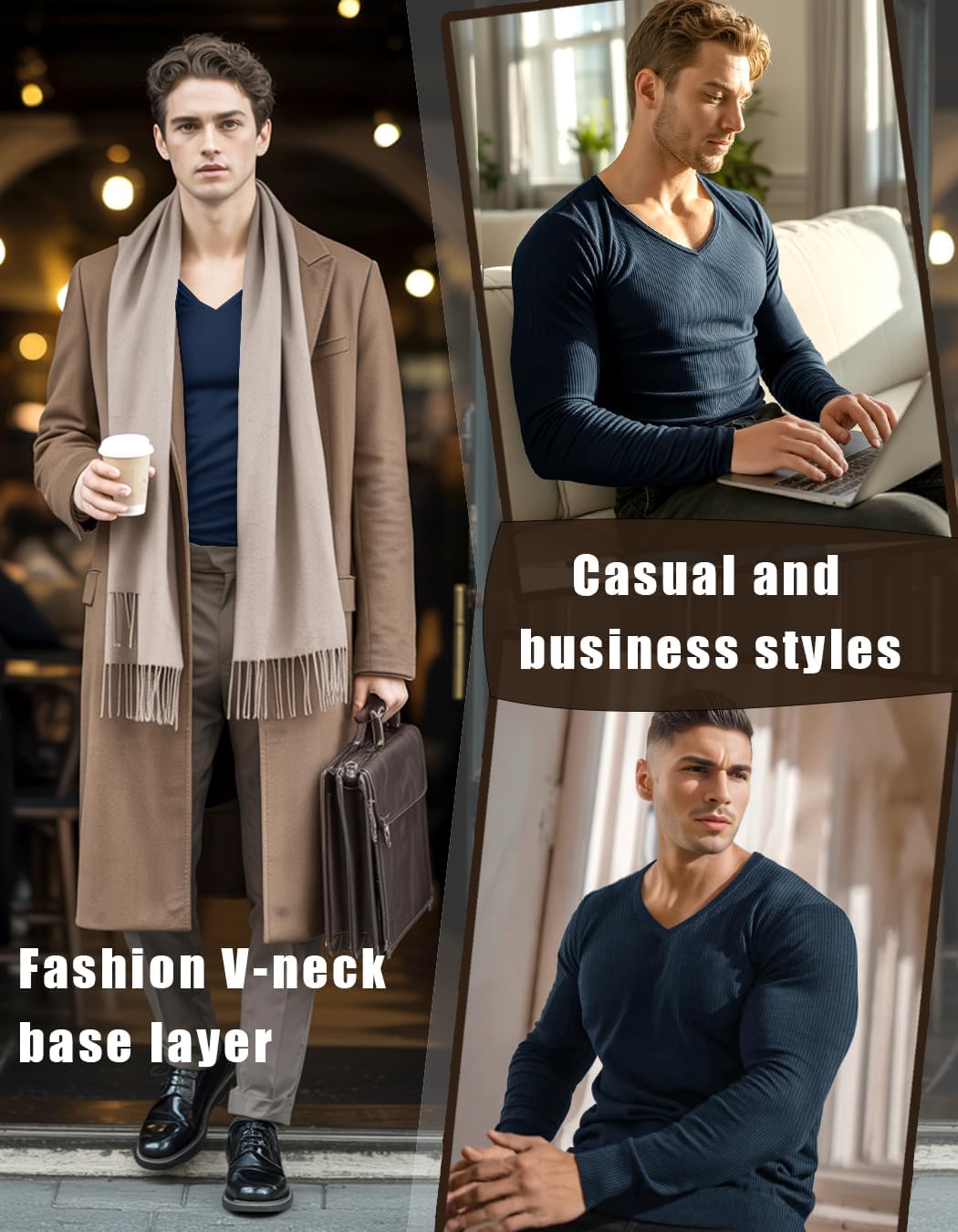 Lehmanlin Mens Slim Fit V Neck Long Sleeve Muscle T-Shirt Stretch Ribbing Undershirts Pullover Top Thermal Underwear - Image 3