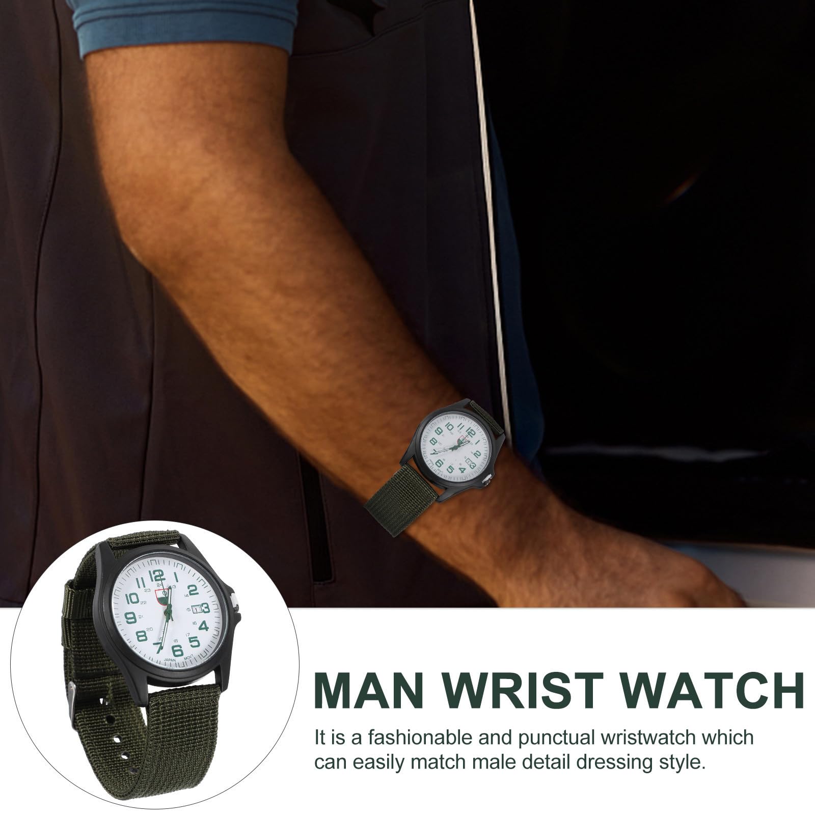 Reloj de Cuarzo Calendario Correa de Nylon Verde para Hombre Diseño Creativo y Superficie Lisa, Reloj de Pulsera Adecuado para Uso Diario