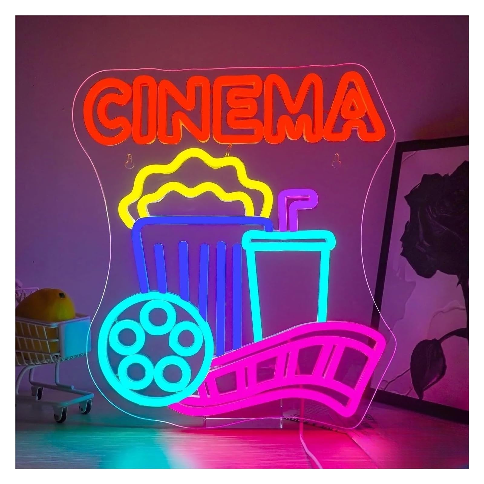 Insegna al Neon LED Insegna Al Neon Cinema Popcorn LED Atmosfera Luminosa Per Cinema Sala Proiezioni Cinema Festa Di Compleanno Teatro Decorazione Da Parete 32.5cmx36.5cm