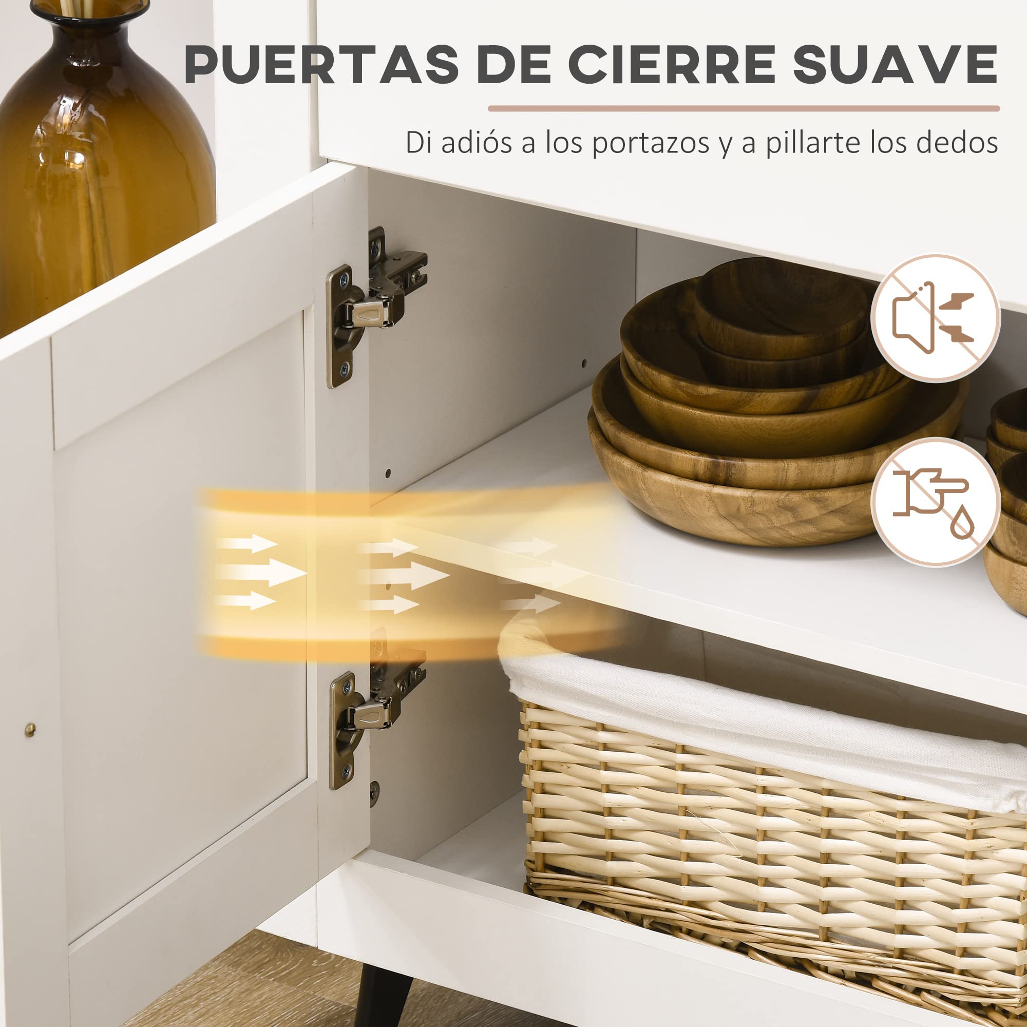 HOMCOM Aparador de Cocina con 2 Cajones y 3 Puertas 117x35x80 cm Blanco | Mueble Auxiliar de Cocina, Mueble de TV, Estante Ajustable, para Comedor Salón