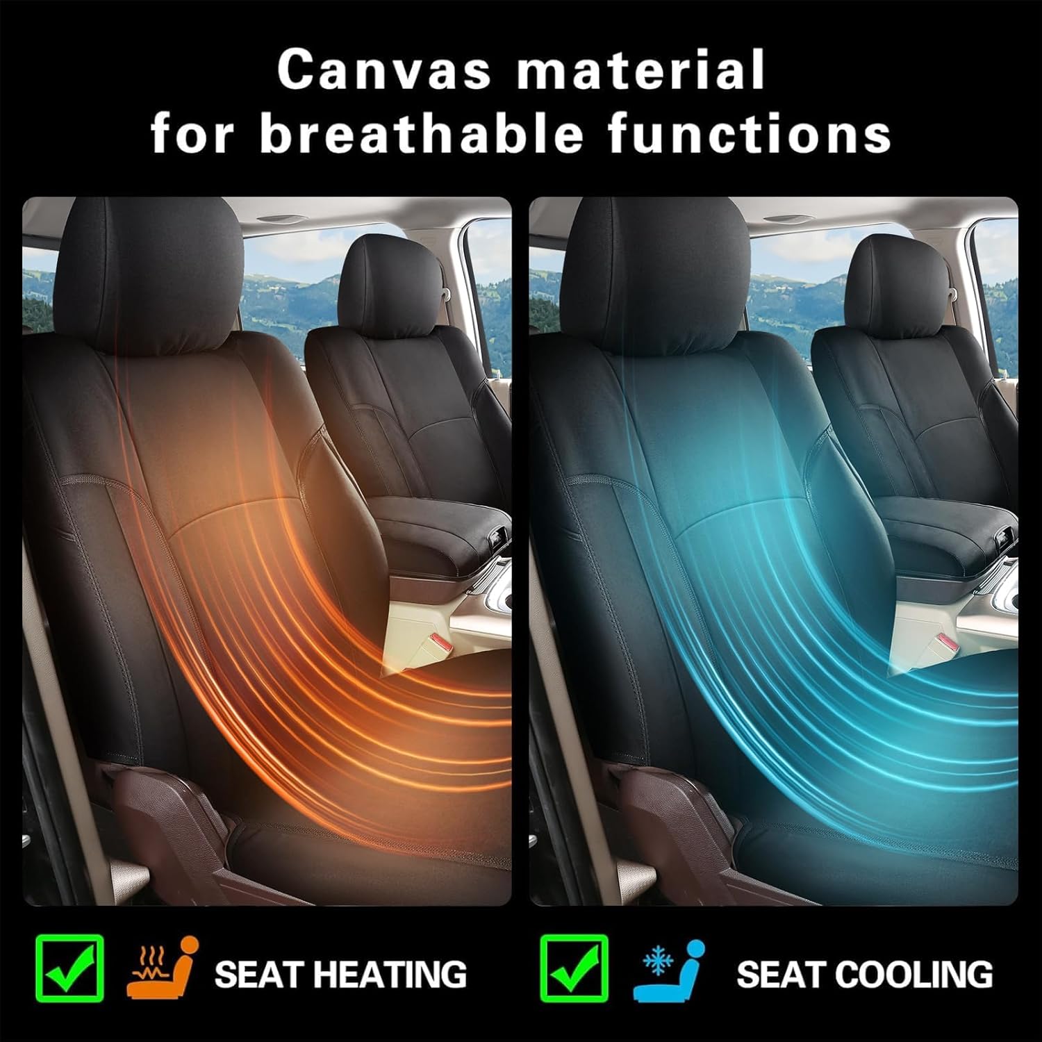 Coverado Chevy Silverado Waterproof Canvas Front Seat Covers, Fit for Chevy Silverado GMC Sierra 2007-2026 1500, 2015-2026 2500HD 3500HD Crew Double Extended Cab(Front, Black)