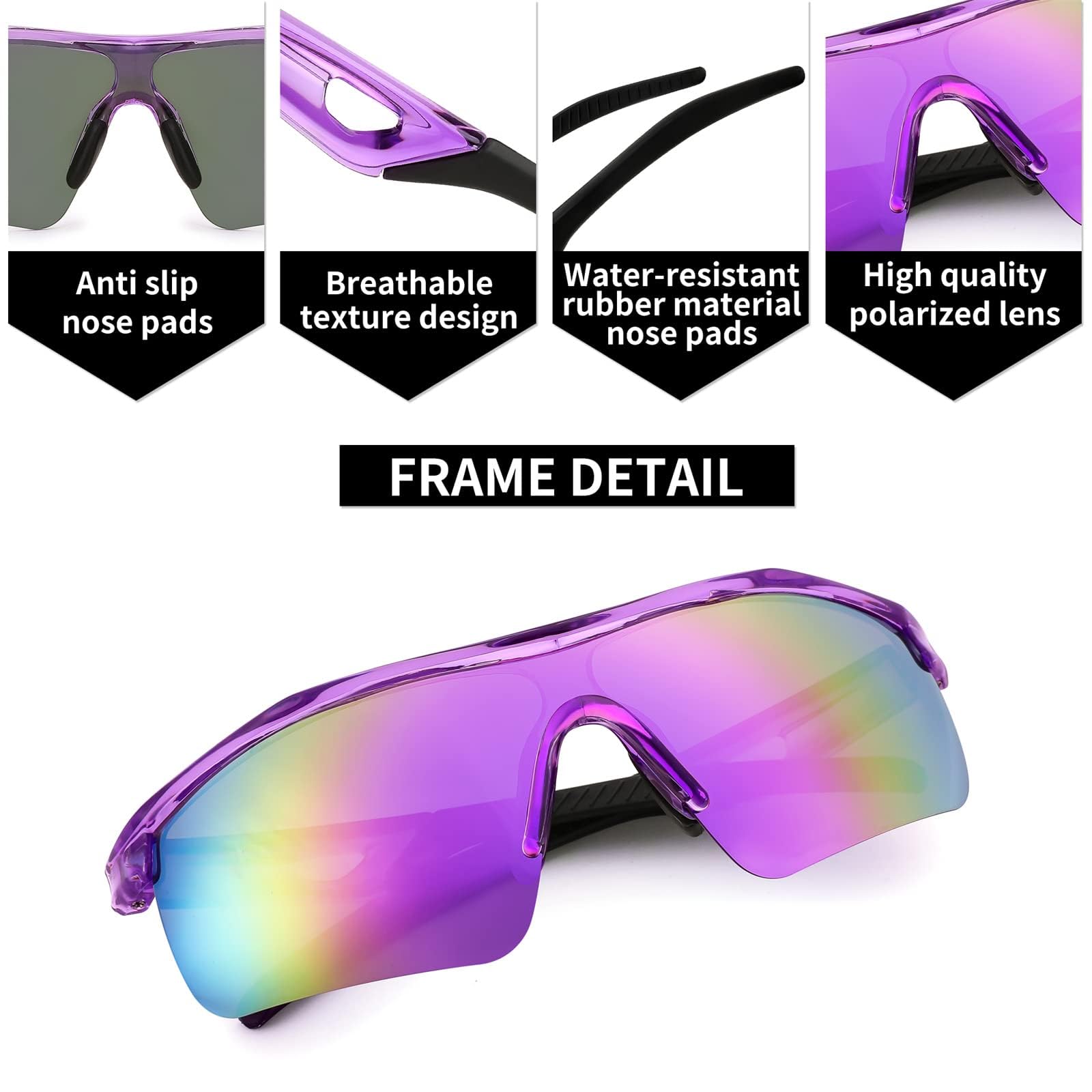 Karsaer Kids Teens Baseball Polarized Sunglasses Sports TR90 Frame Boys Girls Cycling E1002, Purple, 62 - Image 6 thumbnail
