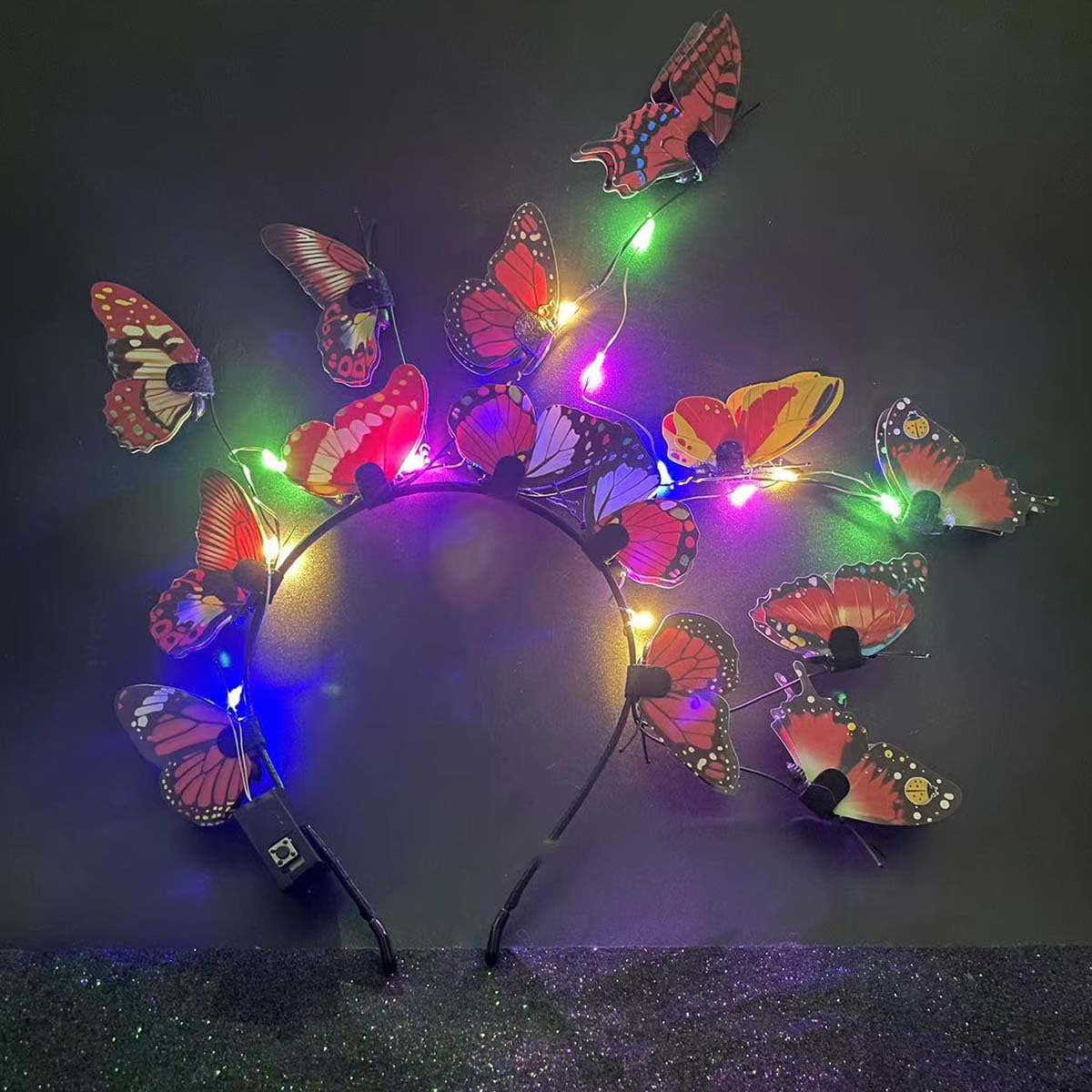 Clataly LED Butterfly Headband Luminous Butterfly Wreath Wedding Party Hairband Photography Props Hair Hoop Hair Accessories for Women Girls (Red) - Image 2