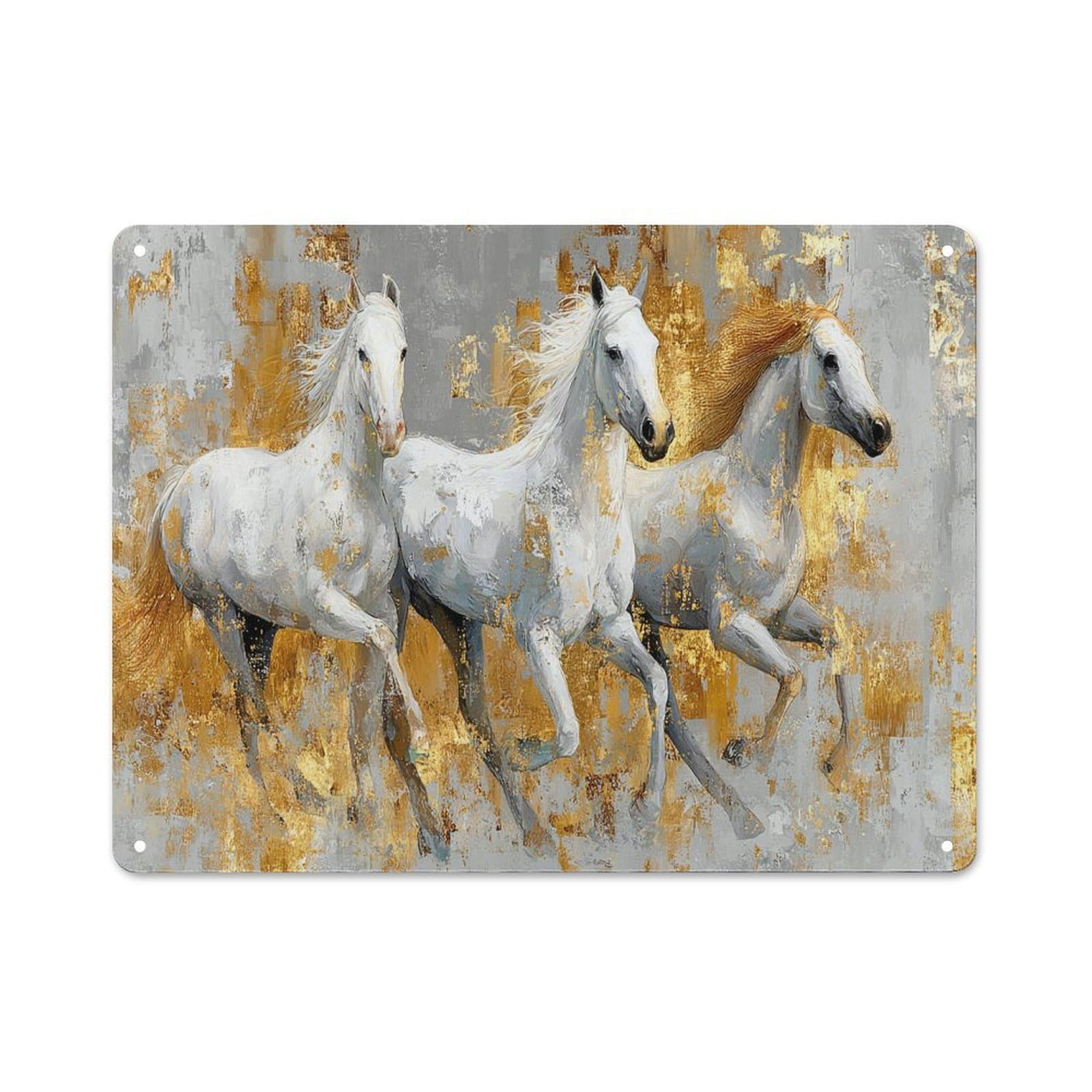 Junmoney Golden Elegance Horse Art Print Classic Metal Wall Decor 30X40cm, Metal Wall Plaque For Hobby Room, Office, Lounge Or Living Room