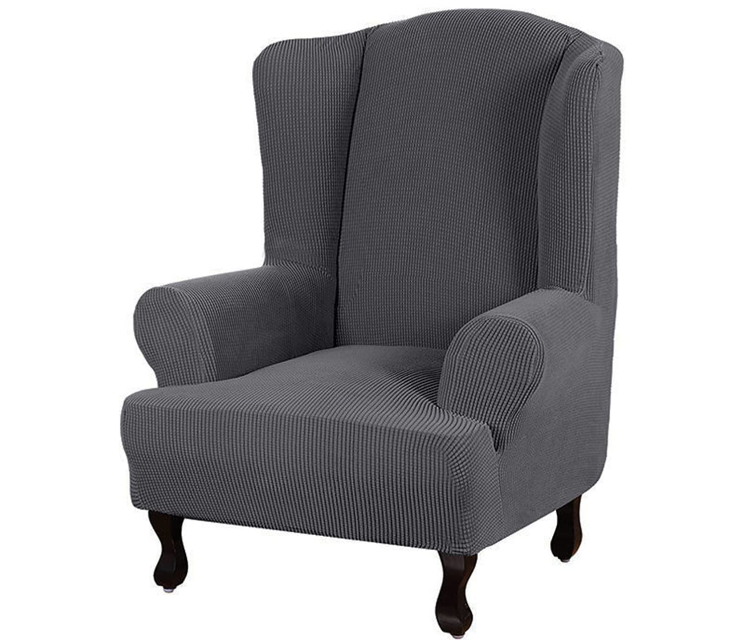 GUYIRT Wingback Chair Cover High Stretch Wing Chair Cover Wing Chair Slipcover Checked Pattern Armchair Slipcover Stylish Machine Washable Furniture Protector -dark grey