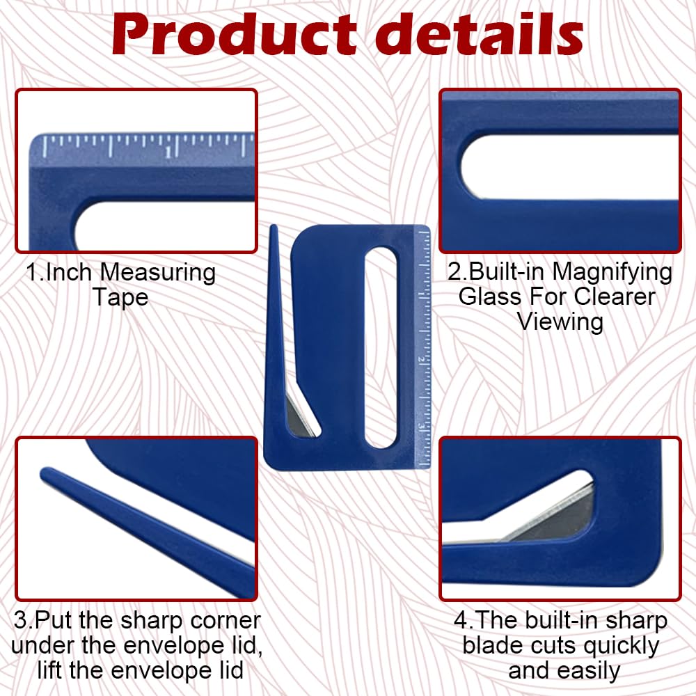 4 Pcs Envelopes Letter Opener Slitter Set, Magnifier & Concealed Blade, Safe Plastic Material for Efficient Mail Packaging - Image 3