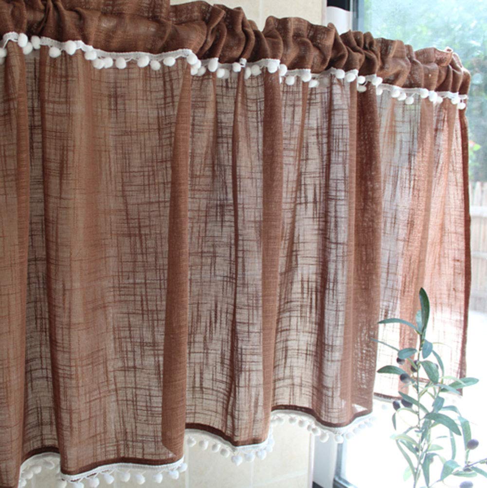 Rideaux courts marrons 130x41 cm pour petites fenêtres et placards de cuisine