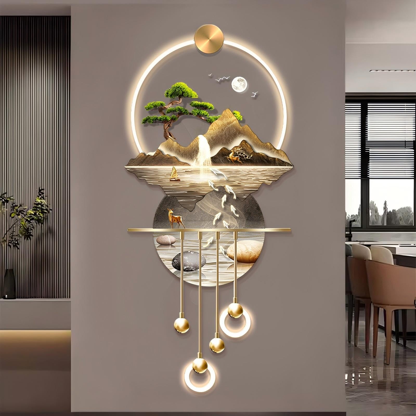 LMYSXAOZ 3D Wall Art Decoration - LED Sculptures for Home, Entrance, Corridor, Study, Feng Shui Inspired Design