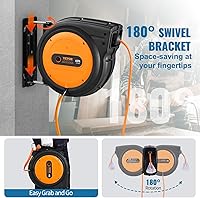 Vista 6 de VEVOR Carrete de cable de extensión retráctil, 65 pies, cable de alimentación resistente 12AWG/3C SJTOW, con toma triple iluminada, interruptor