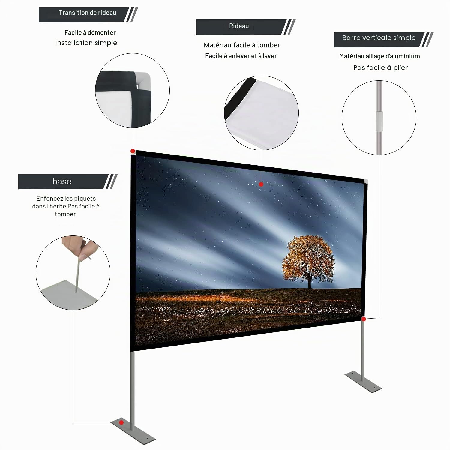 Écran de Projection 80 Pouces 4K HD 16: 9 Ecran Projecteur Pliable Lavable Résistant Portable, Anti-Plis pour Vidéoprojecteurs, Projection Double Face pour Cinéma Maison/en Plein Air (80")