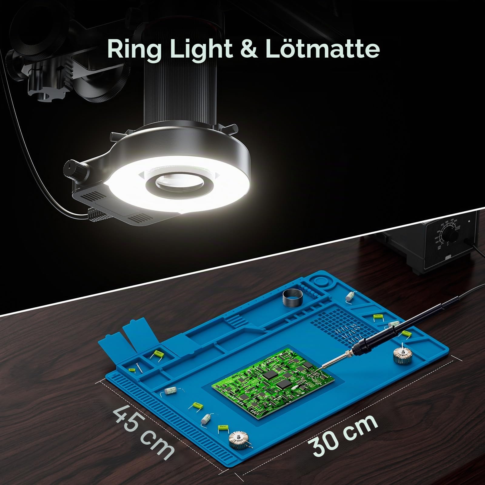 Elikliv EM4K Flex 4K Löt Digitalmikroskop 2000x, Flexibler Armständer, 10,1" HDMI Mikroskop mit Ringlicht, 52MP Ganzmünzenmikroskop, LCD Mikroskop für Erwachsene, Elektronikreparaturmatte, 16G