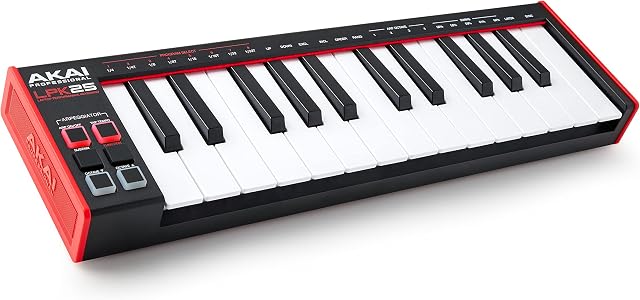 AKAI Professional LPK25  Klawiatura USB MIDI (Mac i PC) z 25 responsywnymi klawiszami syntezatorowymi, arpeggiatorem i programami do produkcji muzyki, LPK25 MK2 - Czarny