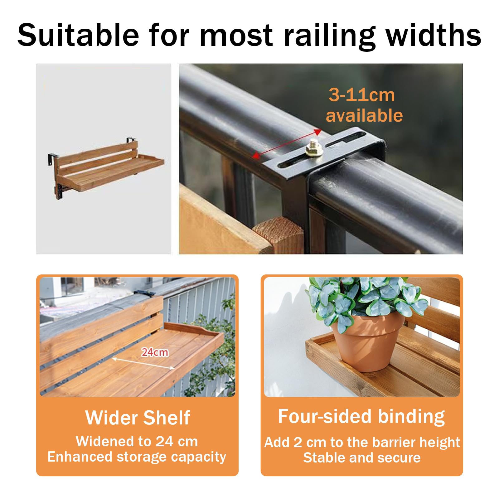 Balkon-Hängetisch,an Geländer Montierter Balkontisch,Verstellbarer,an der Wand Montierter Klappgeländertisch, Massivholzkonstruktion,Geeignet für Balkone und Innenhöfe(Size:120x30x30cm)