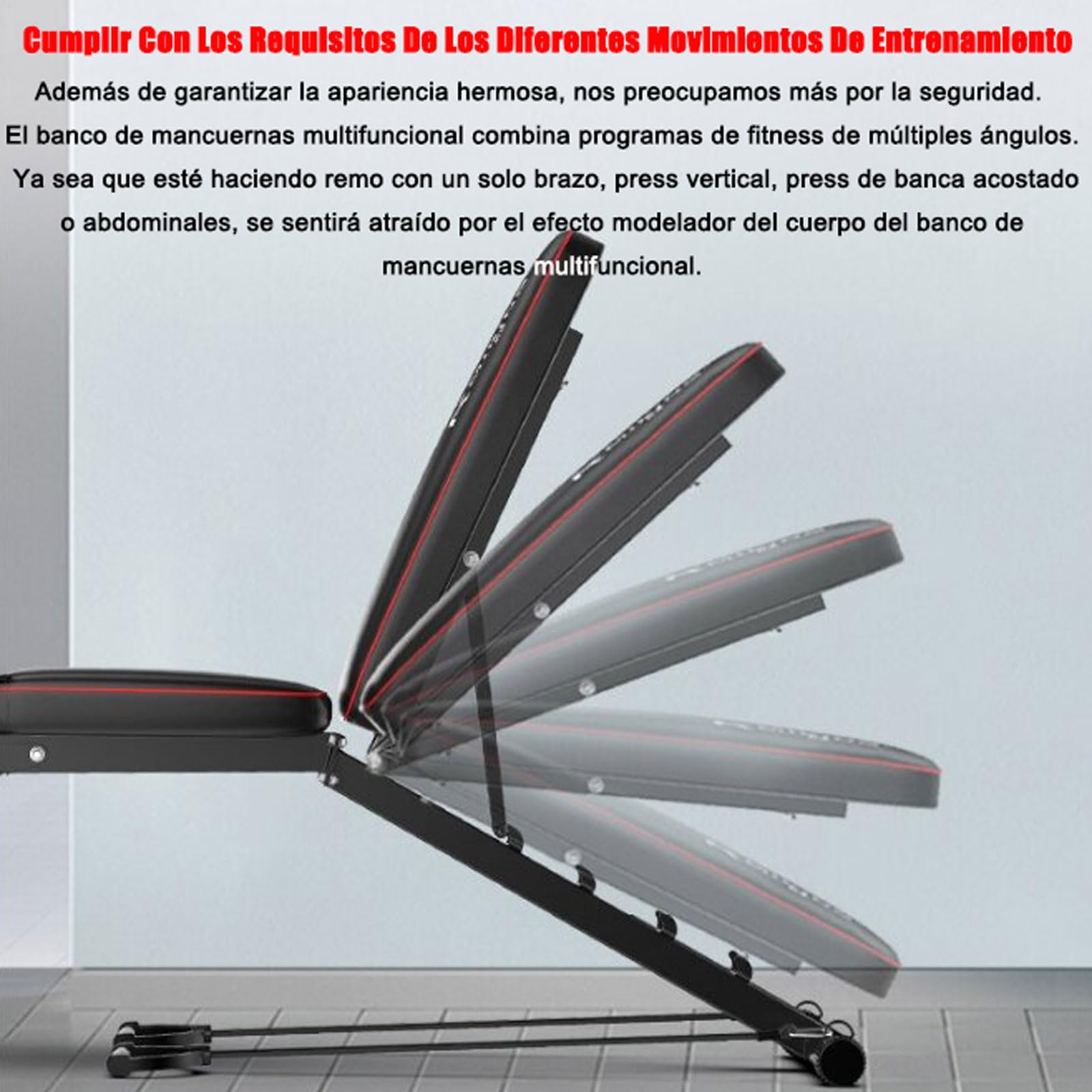 Banco Musculación Multiusos, Banco de Pesas Ajustable, Banco Abdominales, Banco de Gimnasio, Banco de Ejercicios, para Entrenamiento de Cuerpo Completo Black,48 * 162 * 111CM
