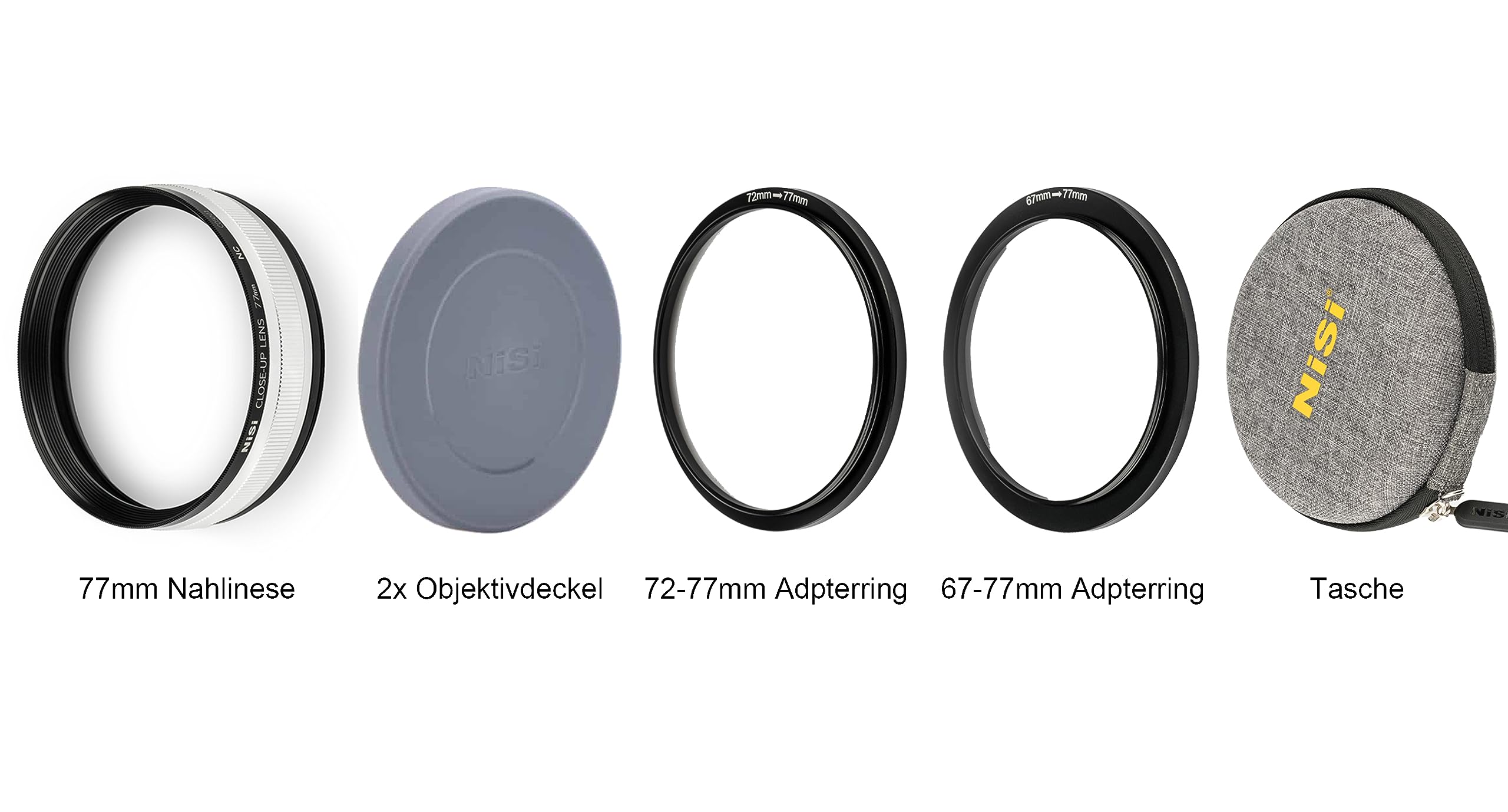 NiSi Nahlinse 77mm Close Up Lens Filter Kit - inkl 77 mm Close-up Linse, 72-77mm Adapterring, 67-77mm Adapterring, Objektivdeckel und Filtertasche
