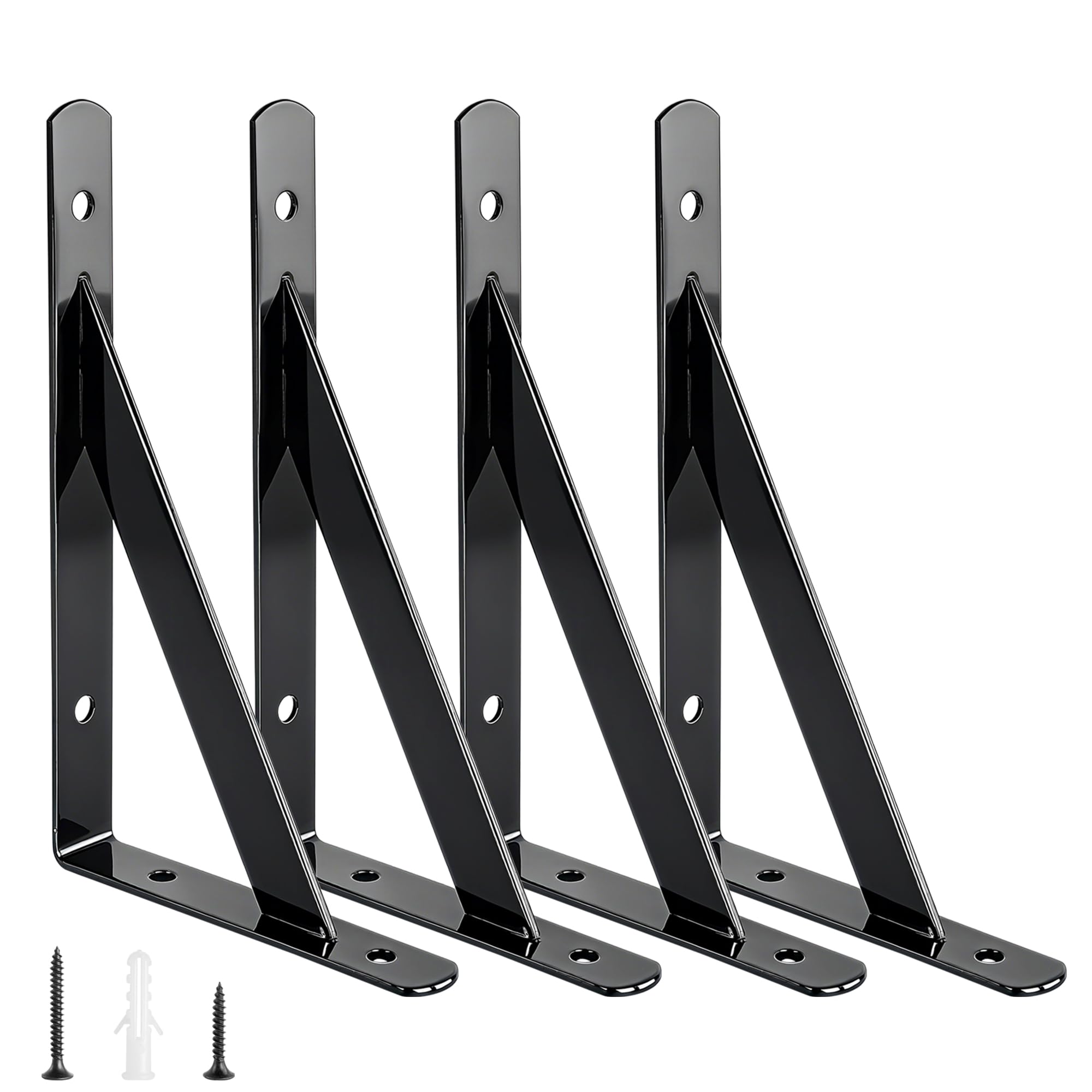 Ouvin Black 4Pcs 4 Pack Black Shelf Brackets Heavy Duty For Easy Installation 200Mm