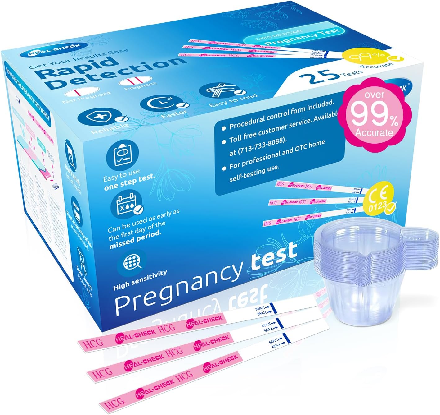 Pregnancy Tests with Cup, Bulk Pregnancy Test Strips for Home Detection, Over 99% Accuracy, Individually Wrapped, Extra-Wide 5mm HCG Test Kit Comfortable Grip, 25 Count, Pruebas De Embaraz