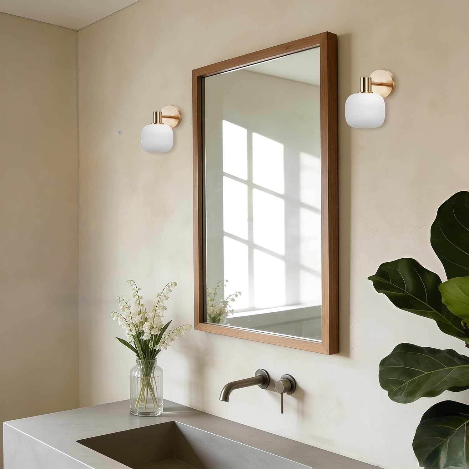 Vintage Sconce with Frosted Glass Shade & Burnished Brass Finish, Transitional Style 1 Light Wall Fixture Bathroom Vanity Light, Hardwired Wall Mounted Lighting for Hallway, Entryway, Kitchen, Loft