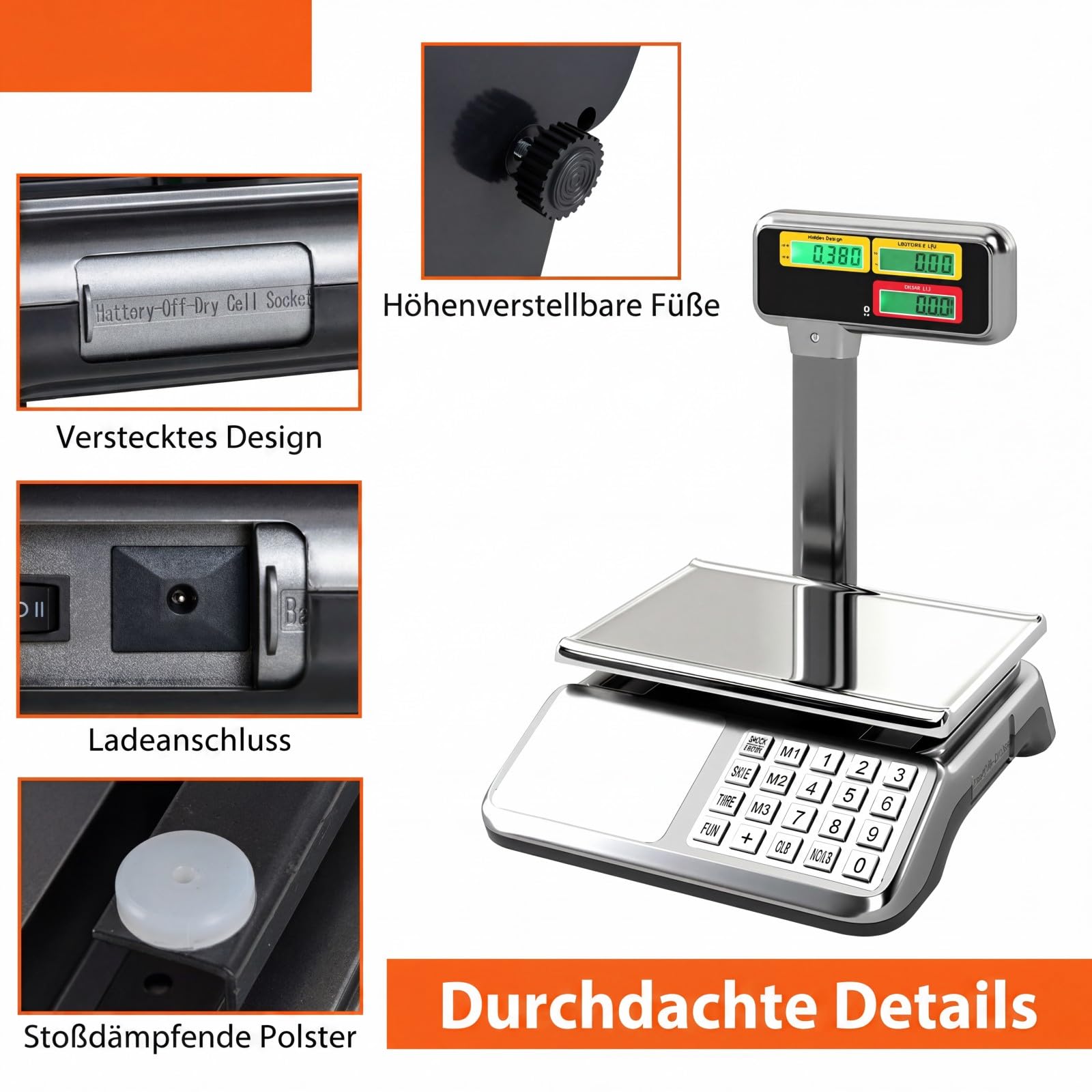 COSTWAY Kontrollwaage 40 kg/ 5g mit doppelseitiger Hochanzeige, Marktwaage