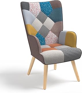 IDMarket - Fauteuil scandinave Ivar en Tissu Patchwork Multicouleurs