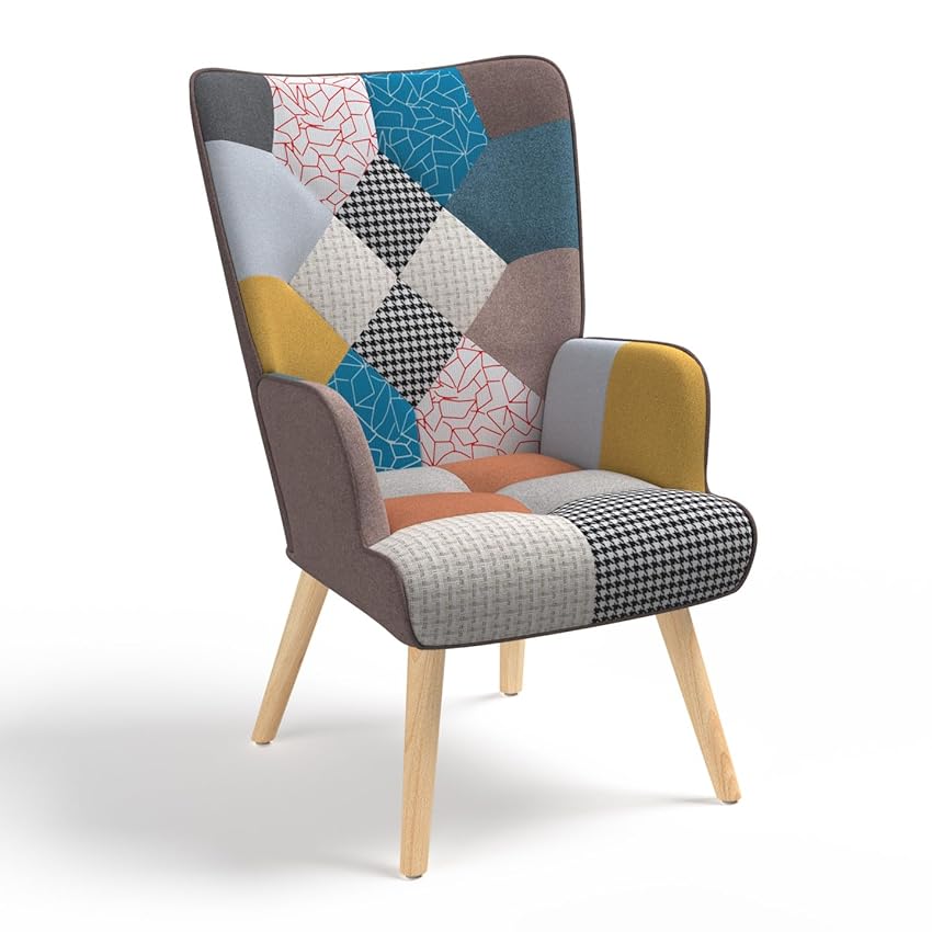 IDMarket - Poltrona scandinava IVAR in tessuto patchwork multicolore