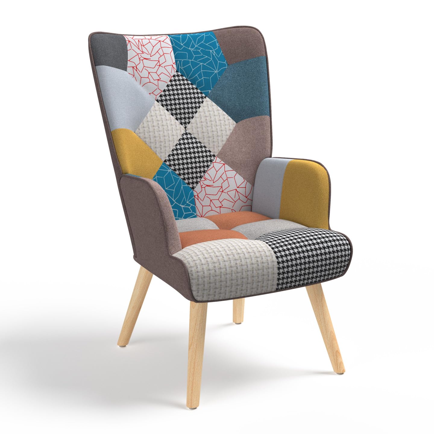 IDMarket - Fauteuil scandinave Ivar en Tissu Patchwork Multicouleurs
