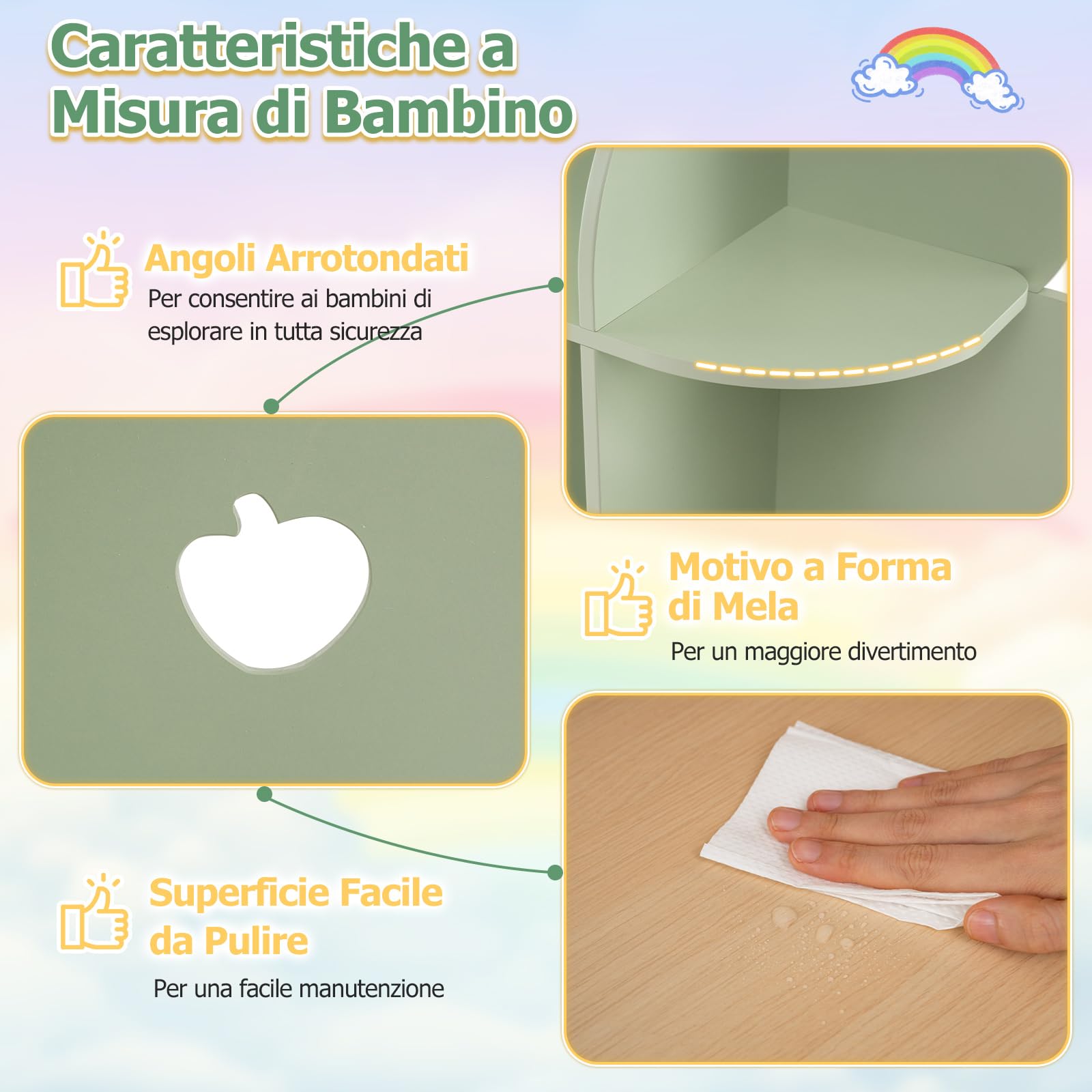 COSTWAY Libreria per Bambini a Forma di Albero, Scaffale per Giocattoli con 8 Scomparti Aperti e 2 Kit Antiribaltamento, Contenitore Salvaspazio per Salotto, Asilo Nido, Studio, 97 x 28 x 114 cm
