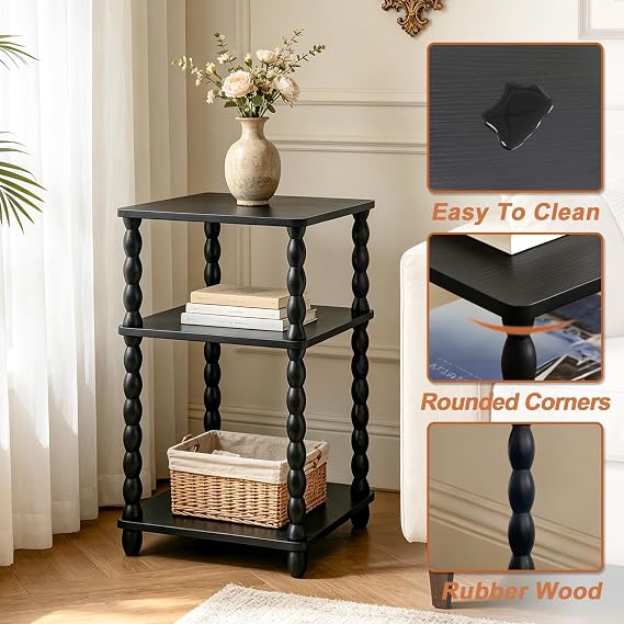 Wooden Side Table, Small End Table with Storage Shelf, Modern Bedside Coffee Table Night Stand for Living Room, Bedroom, Office and Small Spaces Rustic Walnut oak Rustic Brown(Black)