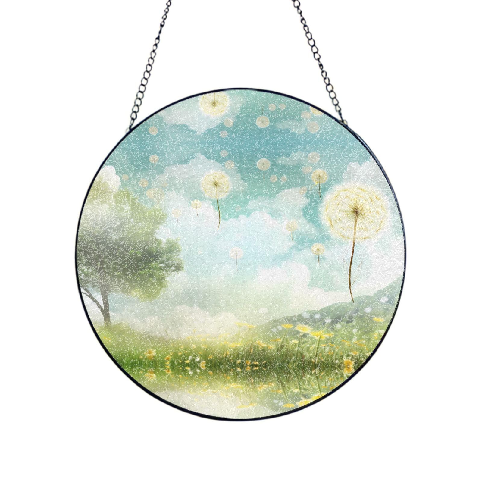 Phayah Dandelion In The Sun Print Glass Window Hanging Sun Catchers Suncatcher Decor For Birthday For Home Garden Porch 8in（20cm）