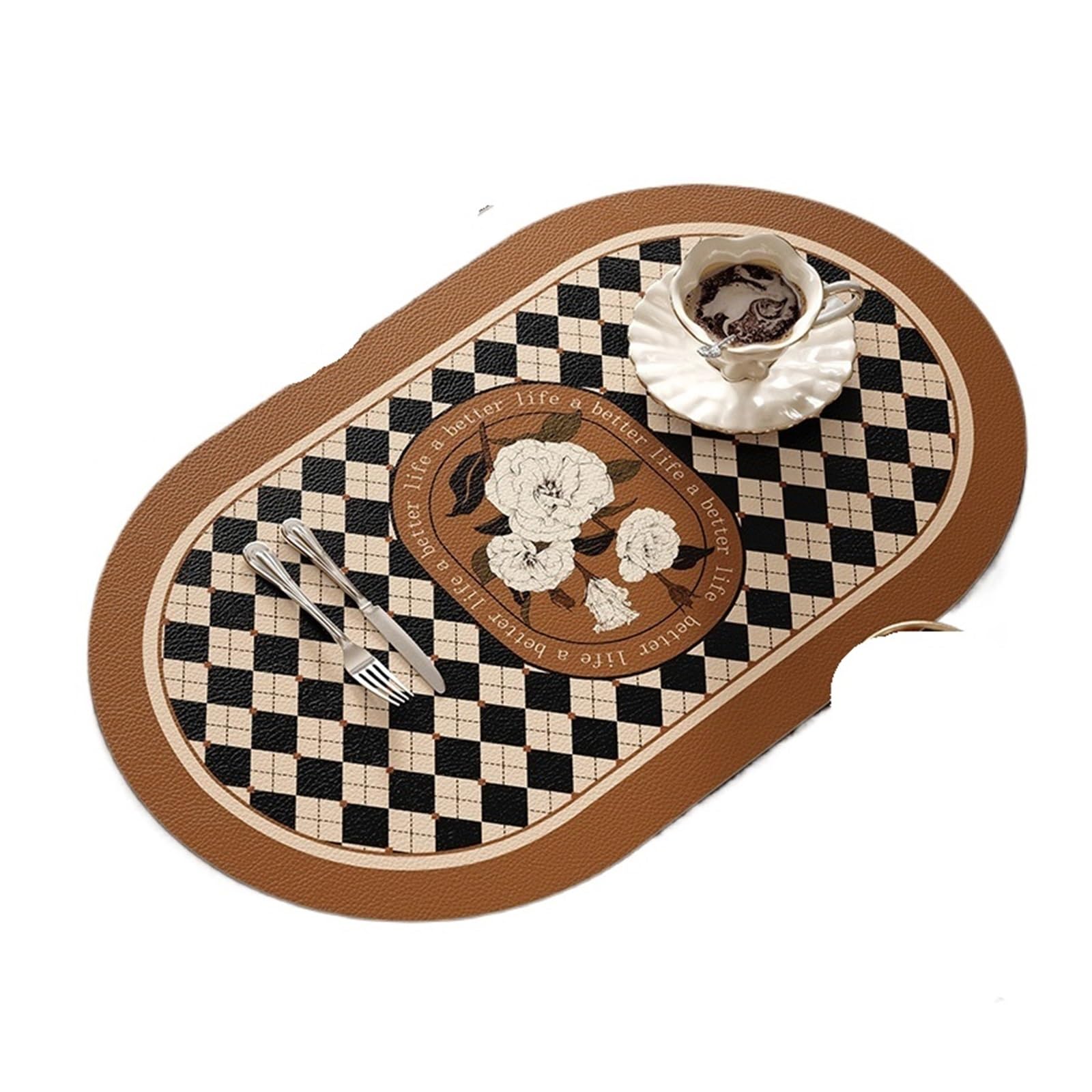 Oval Dining Table Faux Leather Placemats Set of 2 Non-Slip Oval Faux Leather Table Mat Heat Stain Resistant for Dinning Room Decor 12x20 Inch Gift(MULTI)