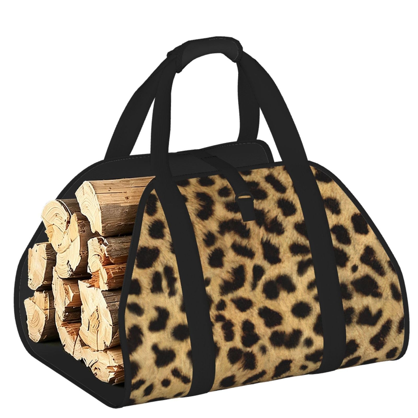 Leopard Animal Print Print Firewood Bag Wood Carrier Transport Sack Camping Picnic Storage Daily Home