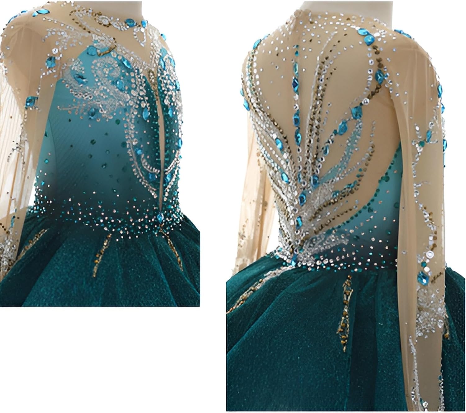 Figure Skating Dress For Girls, Handmade Long Sleeve Ice Skating Clothing Training Diamond Personalization