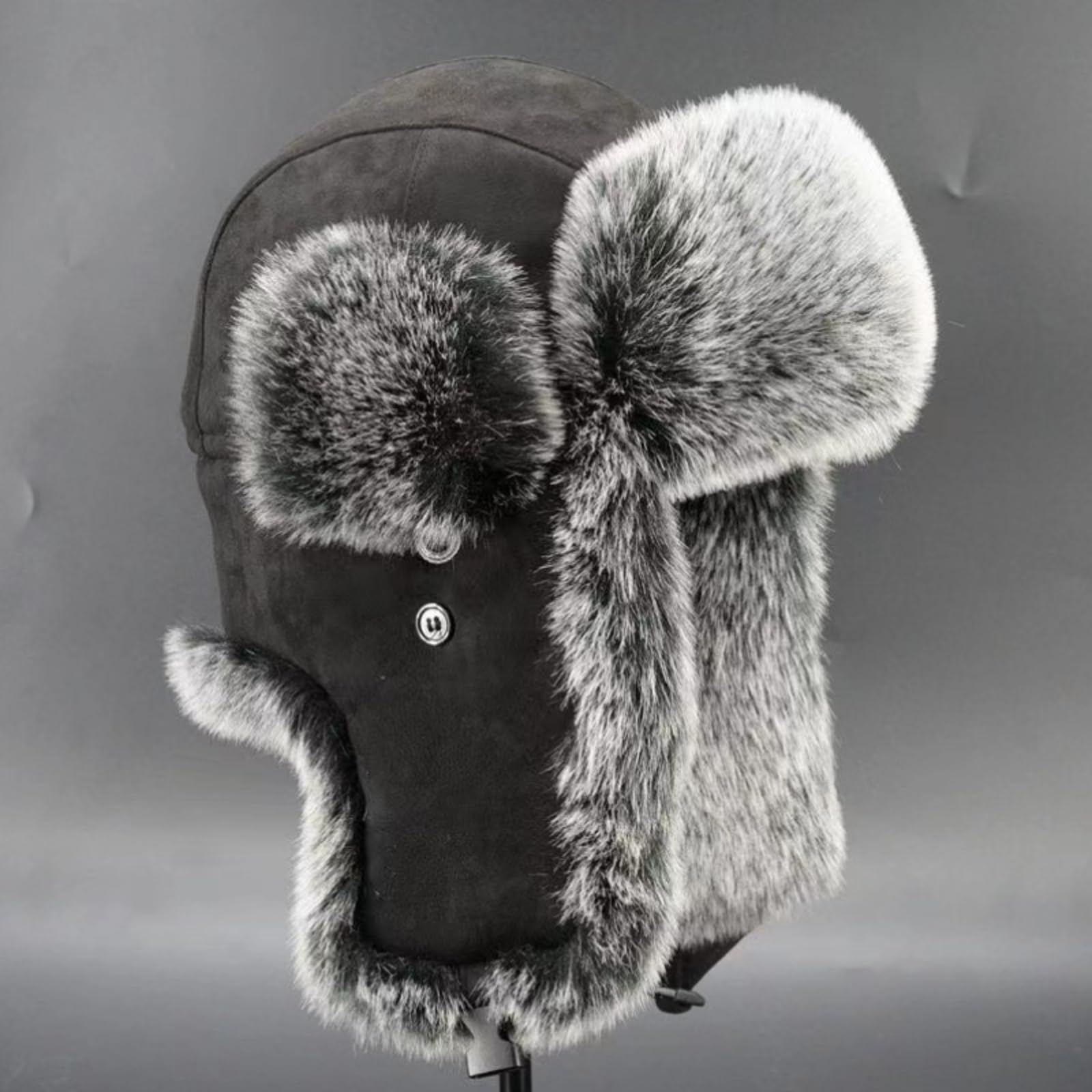 YEKEYI Sombrero de invierno ruso para hombre y mujer, sombrero de piel sintética de conejo, sombrero de aviador con orejeras a prueba de viento