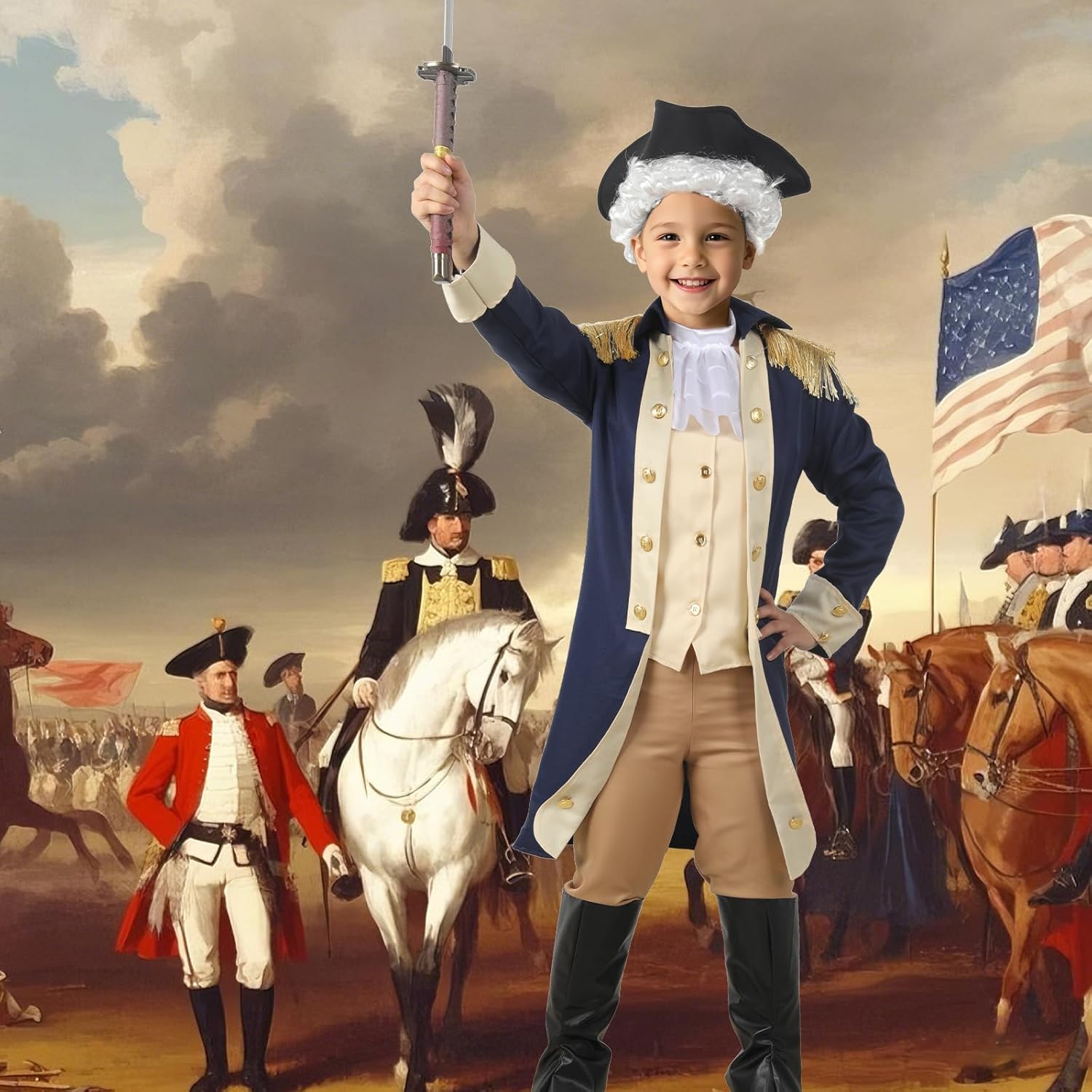 Kids George Washington Costume Founding Father Costume for Boys American Colonial Uniform - Image 3