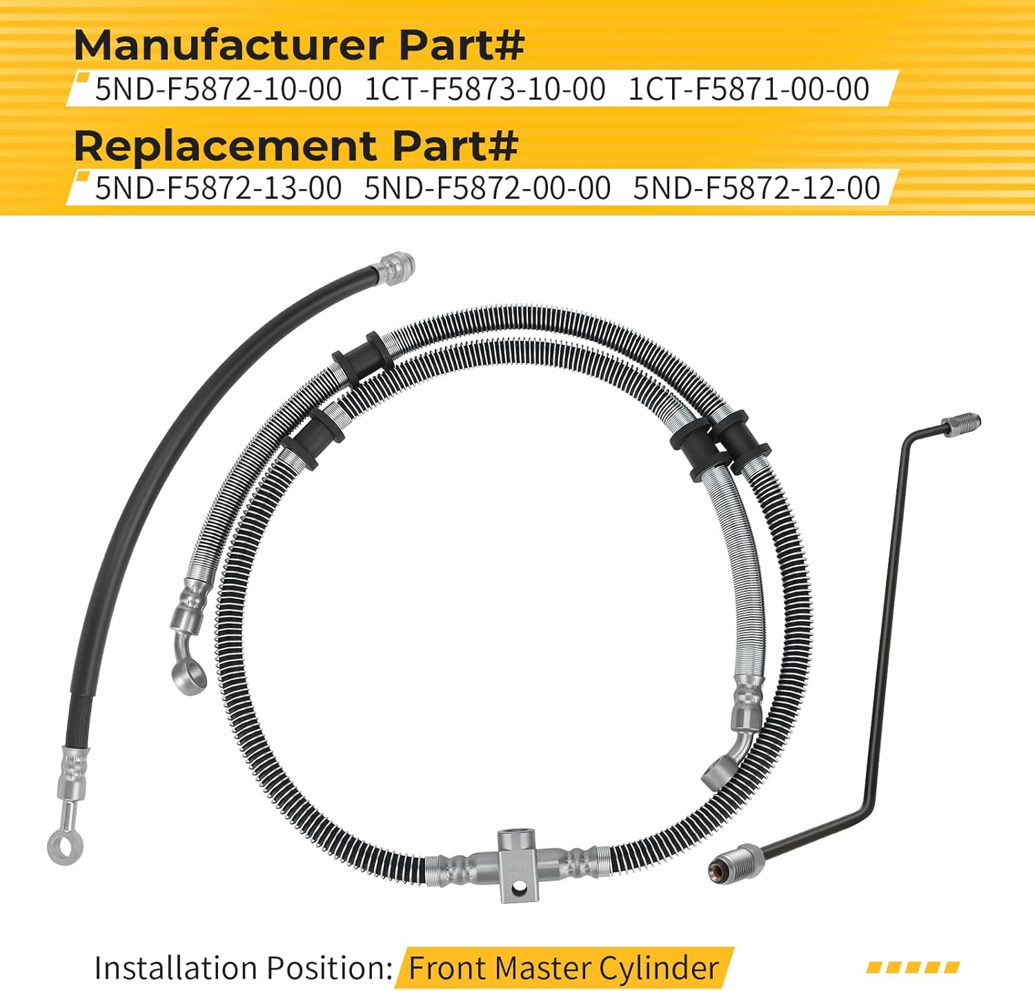M MATI Front Brake Hose Line Pipe Kit for Yamaha Grizzly 450 YFM450 4x4 2011-2014 5ND-F5872-10-00 1CT-F5873-10-00 1CT-F5871-00-00