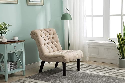 Miniatura 10 de Haobo - Sillas decorativas sin brazos con botón copetudo para sala de estar o sala de recepción (juego de 2) silla de sala de estar, gris Gris,Caqui