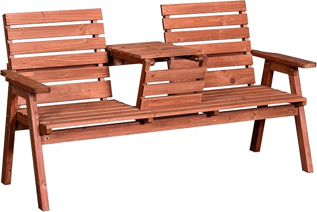 Outsunny Garden Wooden Convertible 2-3 Seater Bench or Companion Chair Loveseat Patio Partner Bench with Middle Table