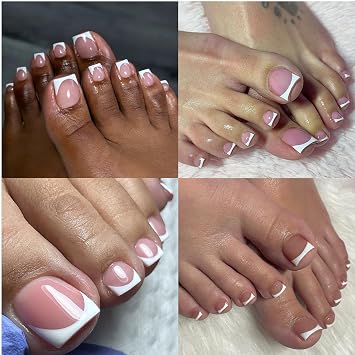 AddFavor Toe Nail Press ons - 150pcs Press on Toenails for Women, French Tip Toe Press on Nails Fake Toe Nail Tips Square Fake Toenails in 15 Sizes Full Cover Acrylic Toenail with Adhesive Tabs