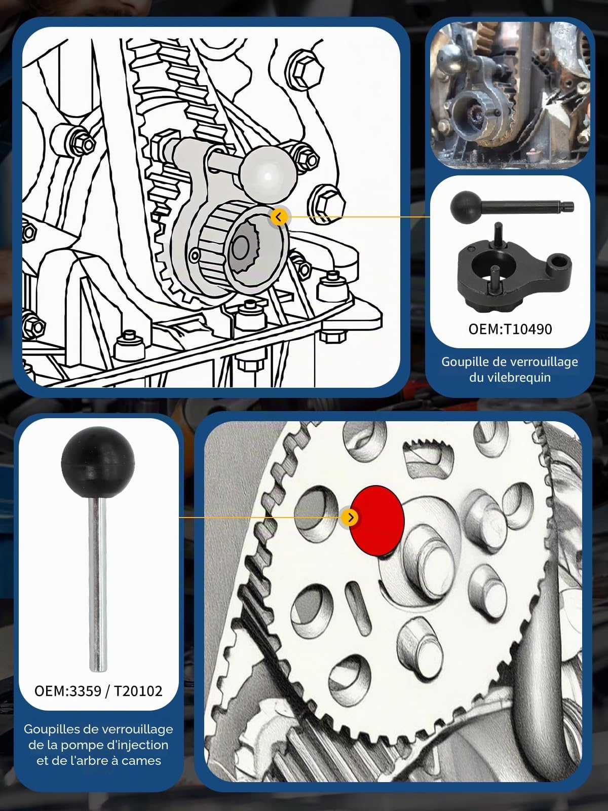 Jeu D'outils de Réglage du Moteur 10 Pcs, Outils de Changement de Courroie de Distribution, Compatibles avec VW, Audi, Seat, VAG EA288, 1.4, 1.6, 2.0 TDI CR
